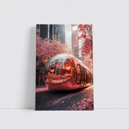 Futuristic Pink Bus City Cherry Blossoms