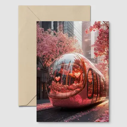 Futuristic Pink Bus City Cherry Blossoms