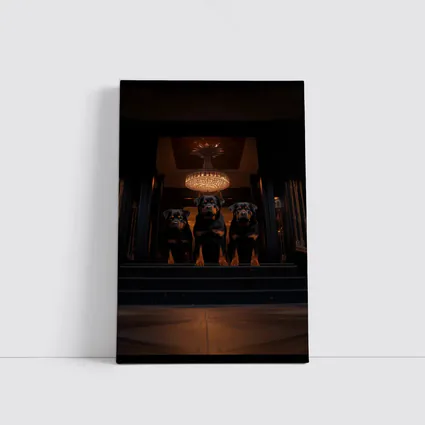 Three Rottweilers In Dark Luxury Interior