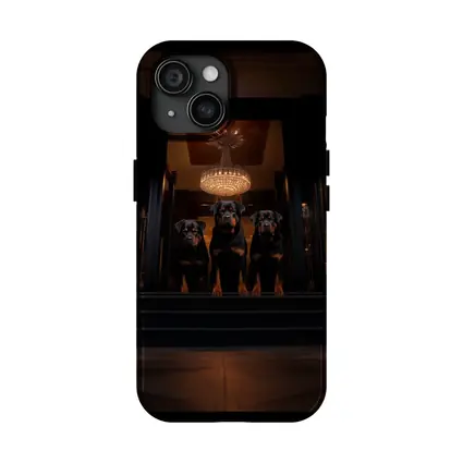 Three Rottweilers In Dark Luxury Interior