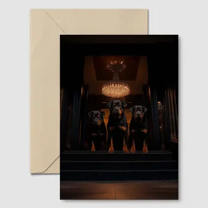 Three Rottweilers In Dark Luxury Interior