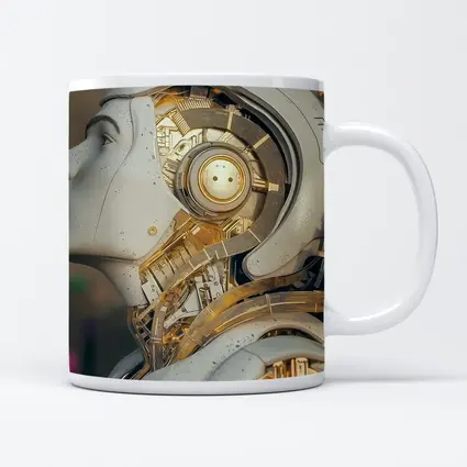 Gold Mechanical Robot Woman Profile Art