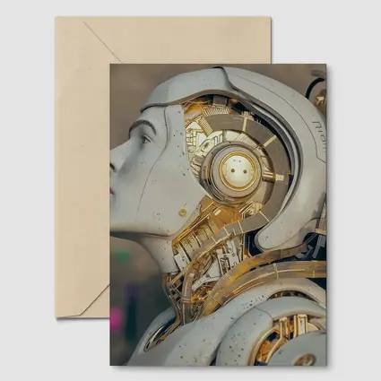Gold Mechanical Robot Woman Profile Art