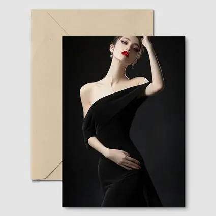 Elegant Woman Black Dress Dark Background
