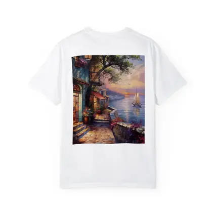 Mediterranean Coastal Village Sunset Sailboat Painting