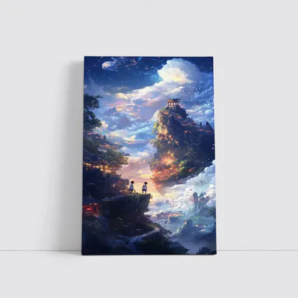 Anime Children Floating Mountain Sky Fantasy