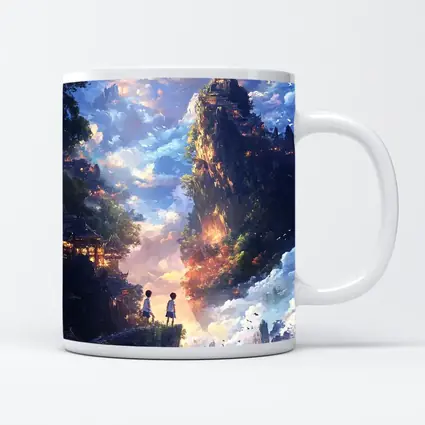 Anime Children Floating Mountain Sky Fantasy