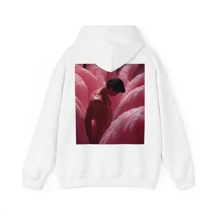 Nude Man Among Pink Flamingo Wings