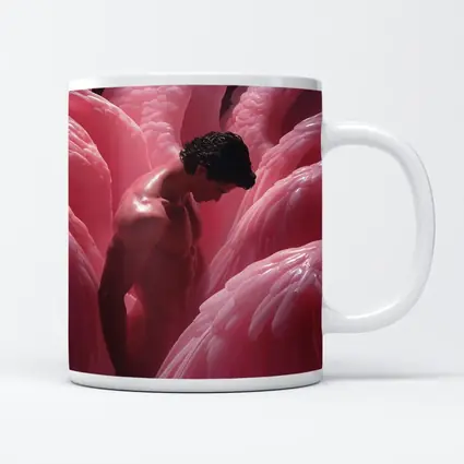 Nude Man Among Pink Flamingo Wings