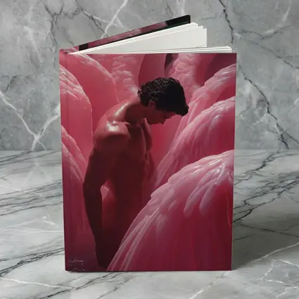 Nude Man Among Pink Flamingo Wings
