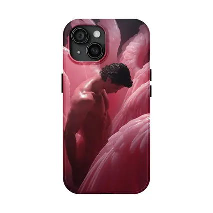 Nude Man Among Pink Flamingo Wings