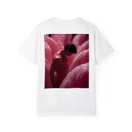 Nude Man Among Pink Flamingo Wings