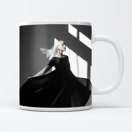 Woman Black Dress Dancing Gray Studio