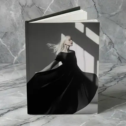 Woman Black Dress Dancing Gray Studio