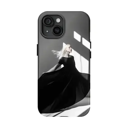Woman Black Dress Dancing Gray Studio