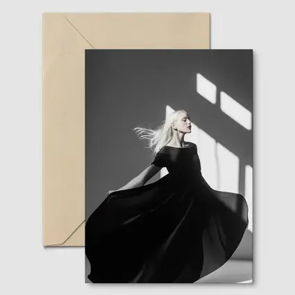 Woman Black Dress Dancing Gray Studio
