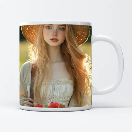 Young Woman Roses Basket Sunny Field