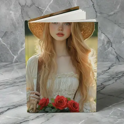 Young Woman Roses Basket Sunny Field