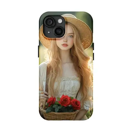 Young Woman Roses Basket Sunny Field