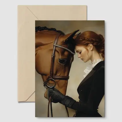 Equestrian Woman With Chestnut Horse Portrait