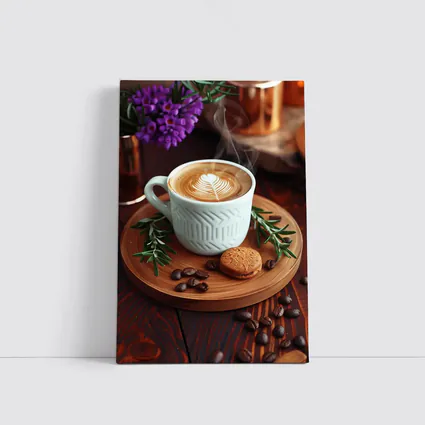Latte Art Coffee Cup Wooden Tray Setup
