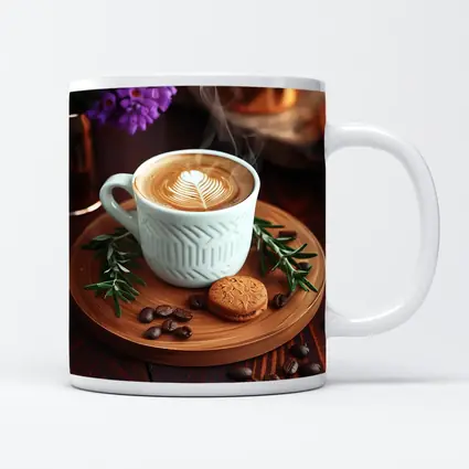 Latte Art Coffee Cup Wooden Tray Setup