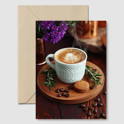 Latte Art Coffee Cup Wooden Tray Setup