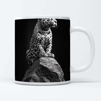 Jaguar Sitting On Rock Black Background