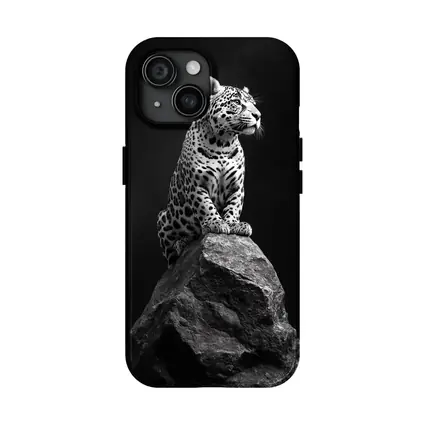 Jaguar Sitting On Rock Black Background