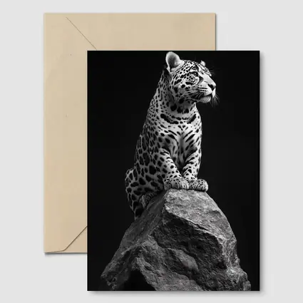 Jaguar Sitting On Rock Black Background