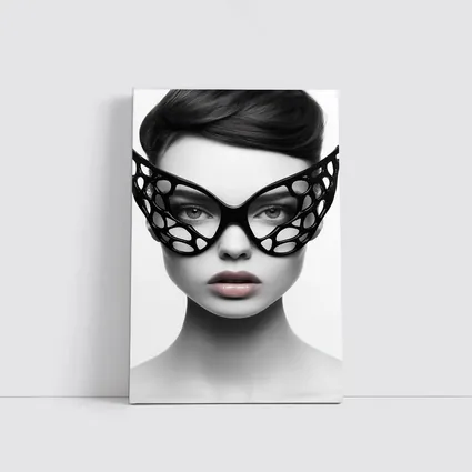 Woman Black Geometric Mask White Background