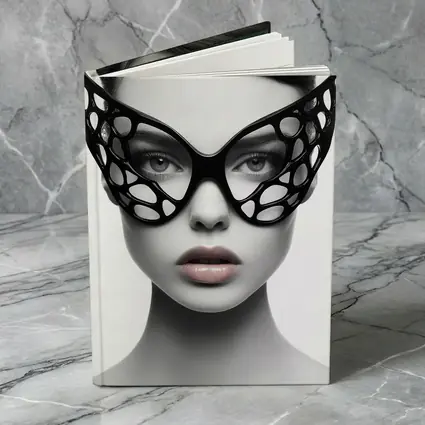 Woman Black Geometric Mask White Background