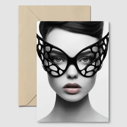 Woman Black Geometric Mask White Background