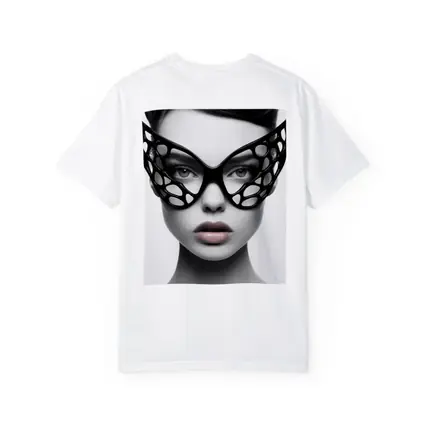 Woman Black Geometric Mask White Background