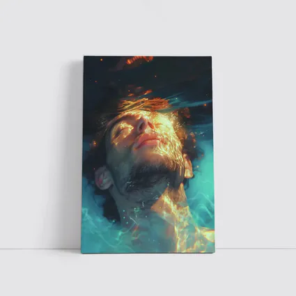 Man Floating Underwater Serene Digital Art