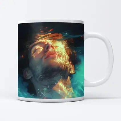 Man Floating Underwater Serene Digital Art