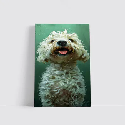 Fluffy Goldendoodle Dog Green Background Art