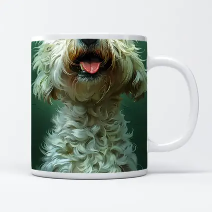 Fluffy Goldendoodle Dog Green Background Art
