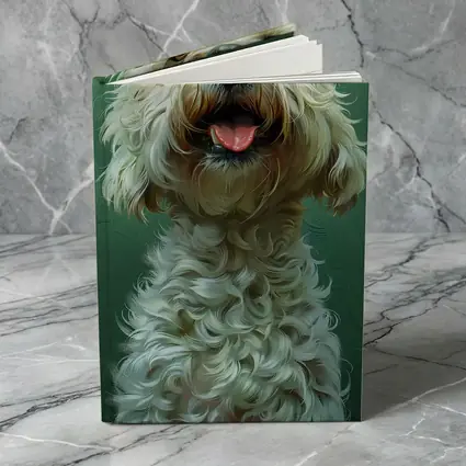Fluffy Goldendoodle Dog Green Background Art
