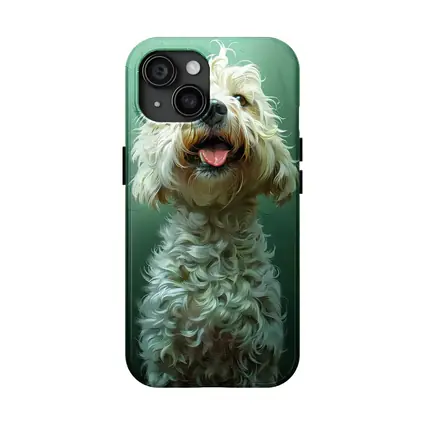 Fluffy Goldendoodle Dog Green Background Art