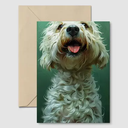 Fluffy Goldendoodle Dog Green Background Art