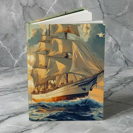 Tall Ship Sailing Ocean Golden Sky Art