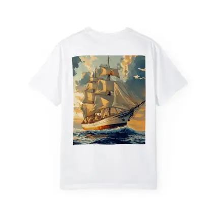 Tall Ship Sailing Ocean Golden Sky Art