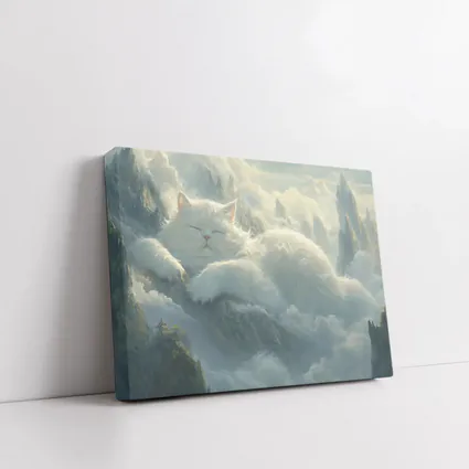 White Cat Sleeping on Mountain Clouds Fantasy