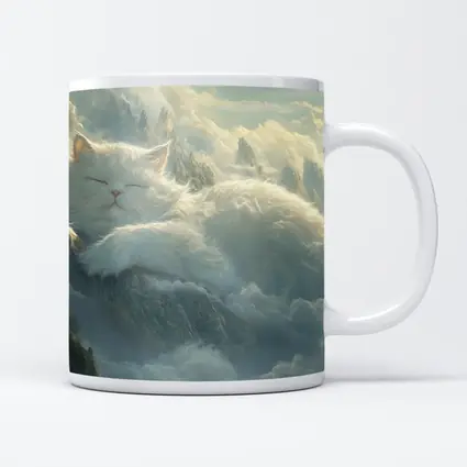 White Cat Sleeping on Mountain Clouds Fantasy