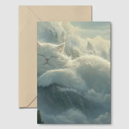 White Cat Sleeping on Mountain Clouds Fantasy