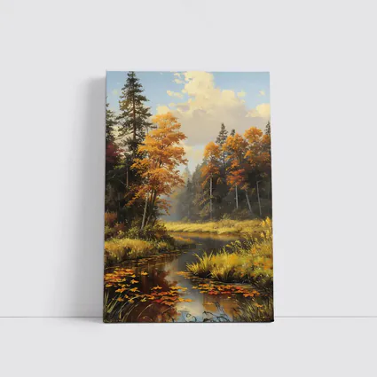 Autumn Forest River Oil Painting Art