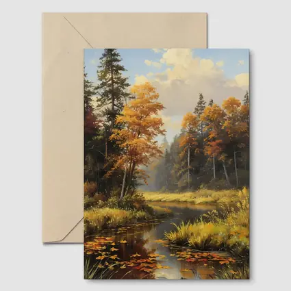 Autumn Forest River Oil Painting Art