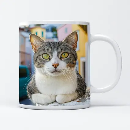 Gray Tabby Cat Green Eyes Colorful Street