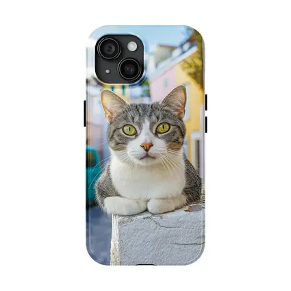 Gray Tabby Cat Green Eyes Colorful Street